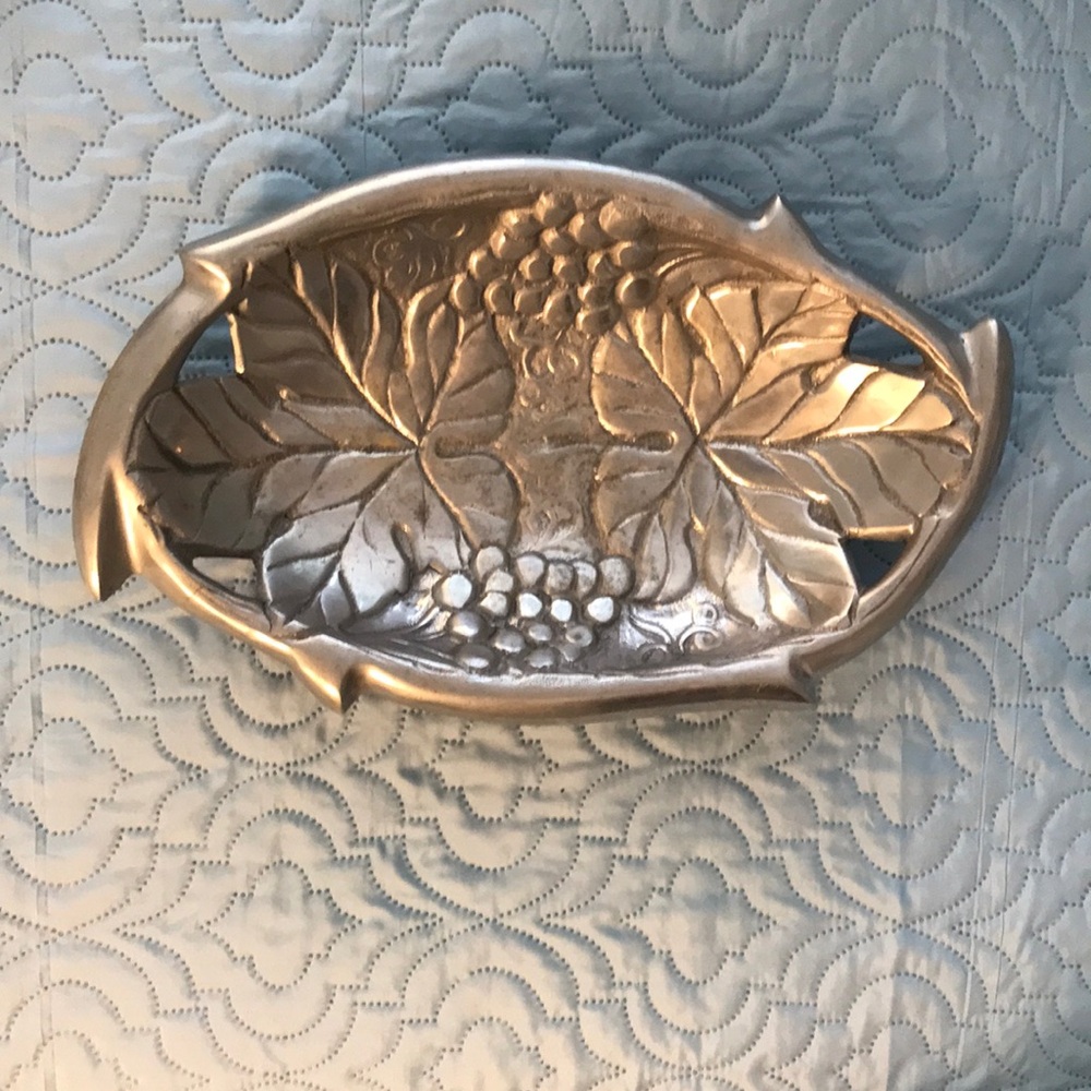 Pewter India Grapes Leaves Footed Bowl or Dish Greek